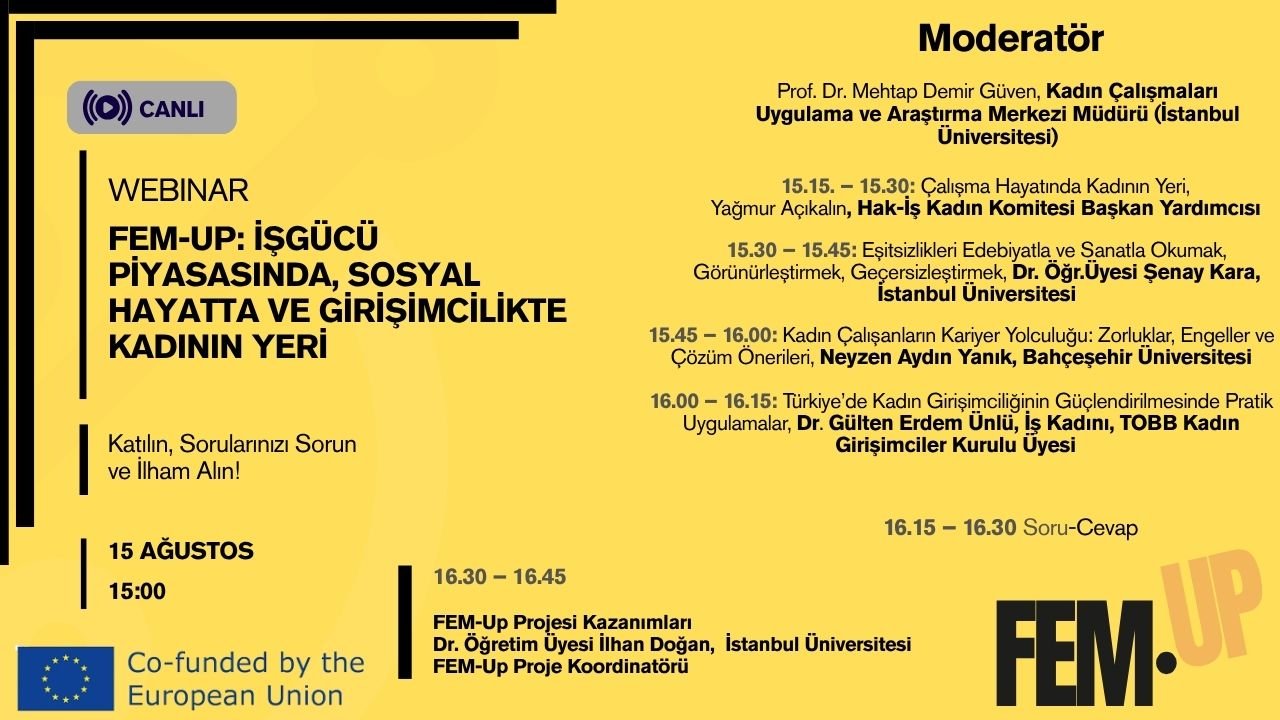 FEM-Up Proje Webinarlarının İlki 15 Ağustos Cuma Günü Gerçekleşecek