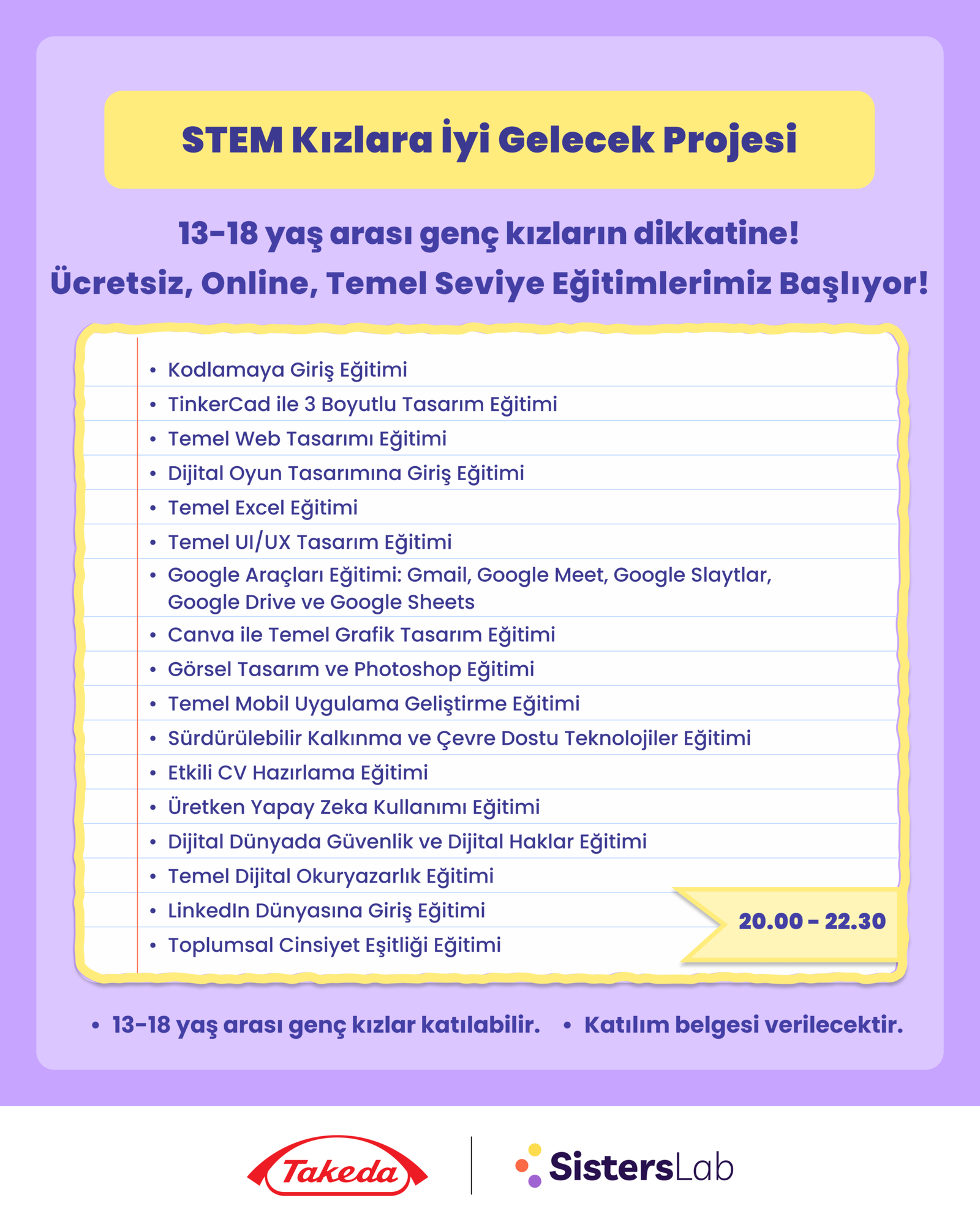 "STEM Kızlara İyi Gelecek Projesi" için başvurular açıldı
